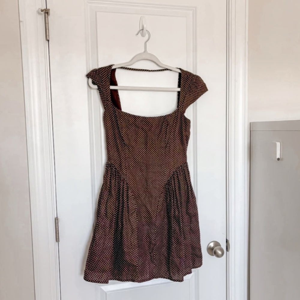 Reformation Oaklyn Cap Sleeve Linen Mini Dress Chocolate Chip